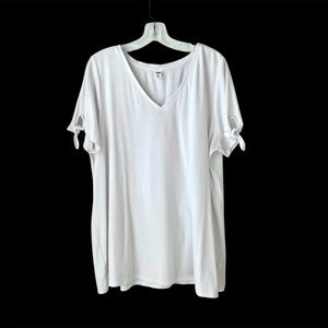 Old Navy Short Tie Sleeve Rib Knit Tee Top V-Neck White Size 3X Plus